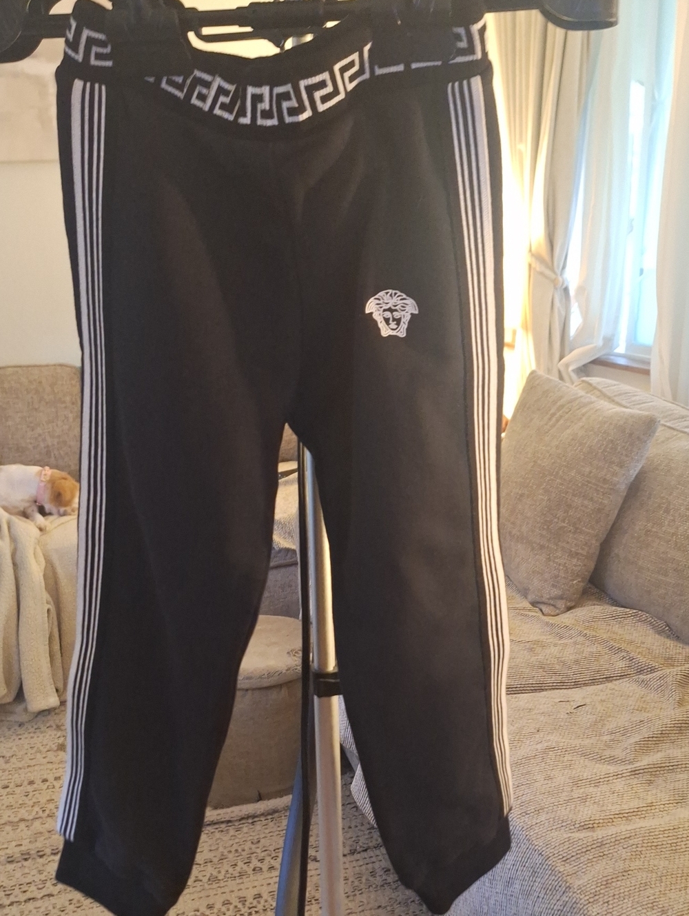 Versace Greca Embroidered Cotton Jogger Sweatpants Kid Medium Vtg Luxury Black